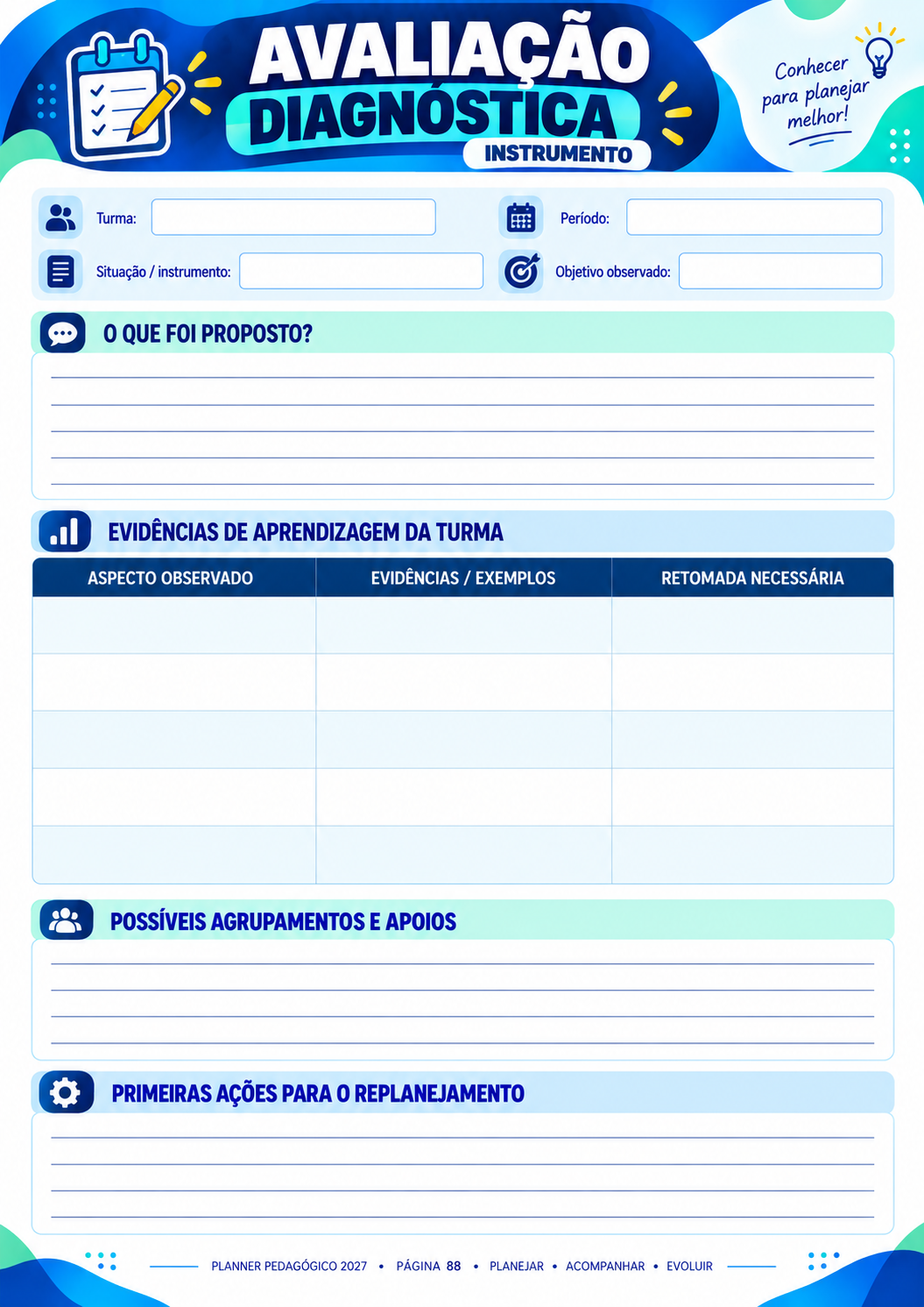 Avaliação diagnóstica — Planner Pedagógico 2027