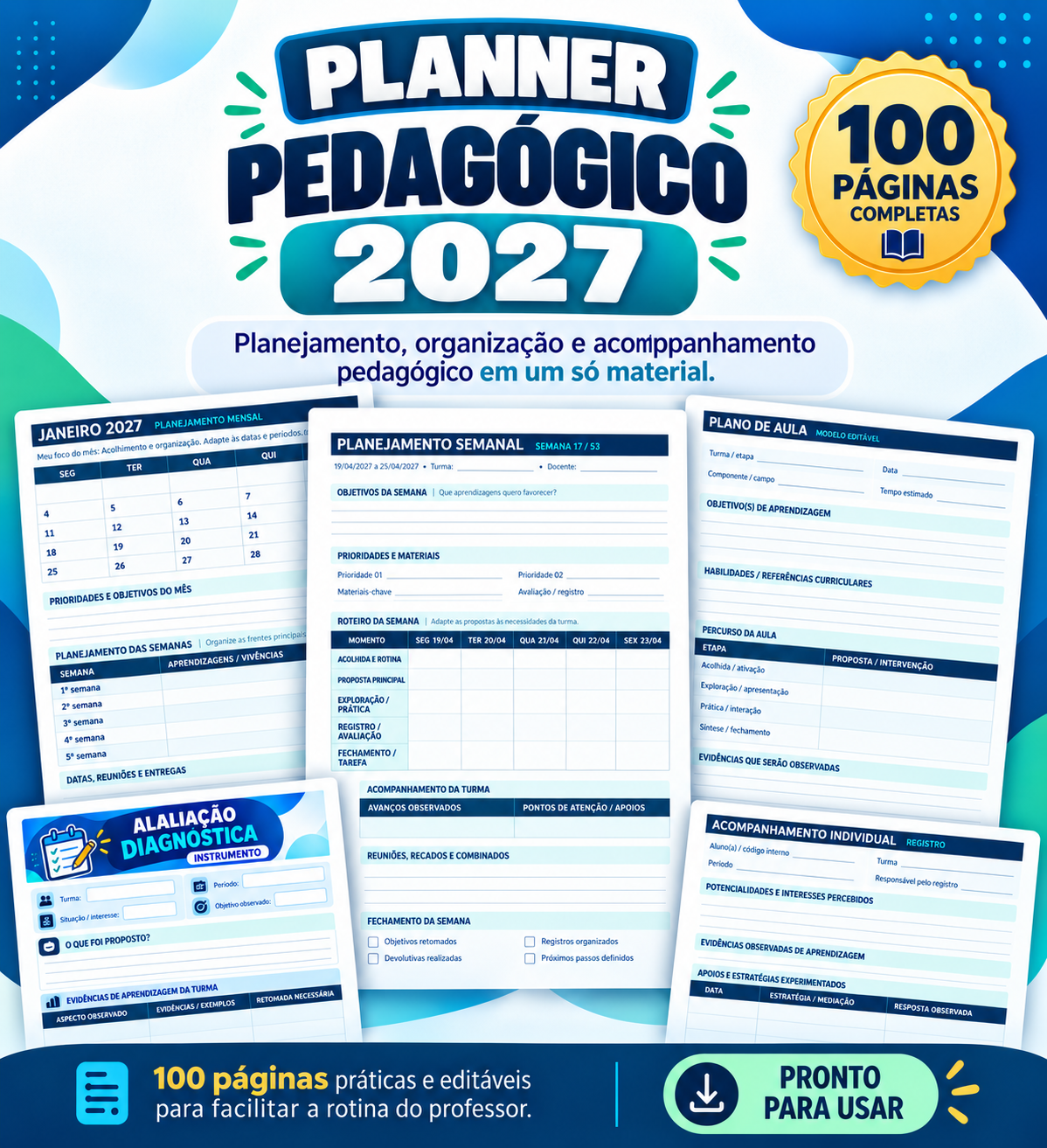 Planner Pedagógico 2027 — 100 páginas completas